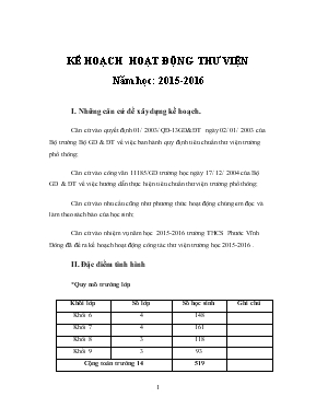 Kế hoạch hoạt động thư viện năm học 2015 - 2016